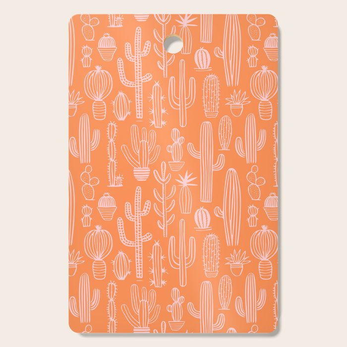 Retro hand drawn cactus plant pattern Cutting Board Gallery Image 1