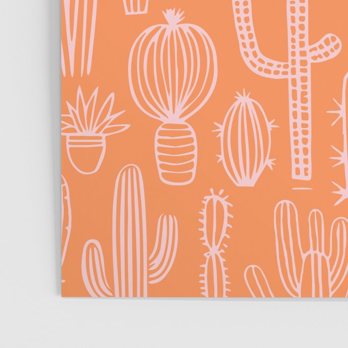 Retro hand drawn cactus plant pattern Poster Gallery Image 3