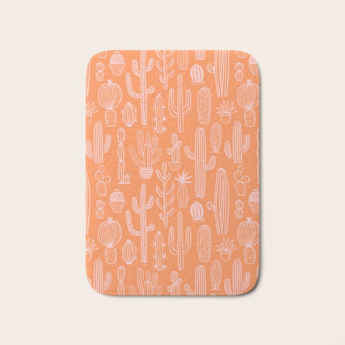 Retro hand drawn cactus plant pattern Bath Mat Gallery Image 1
