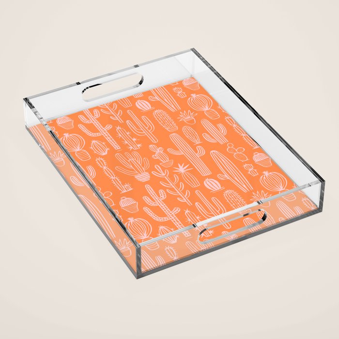 Retro hand drawn cactus plant pattern Acrylic Tray Gallery Image 1