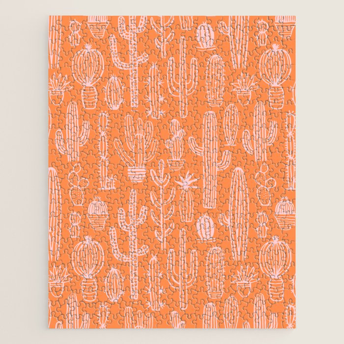 Retro hand drawn cactus plant pattern Jigsaw Puzzle Gallery Image 1