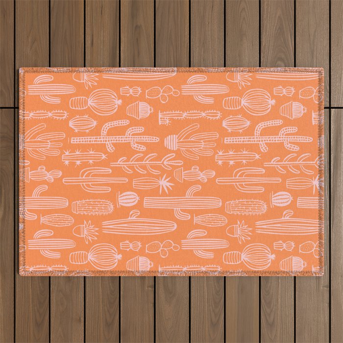 Retro hand drawn cactus plant pattern Outdoor Rug Gallery Image 1