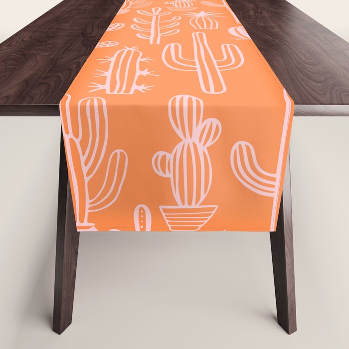 Retro hand drawn cactus plant pattern Table Runner Gallery Image 1