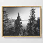 Mountain Lake Forest Black and White Nature Photography Serving Tray Gallery Image 1