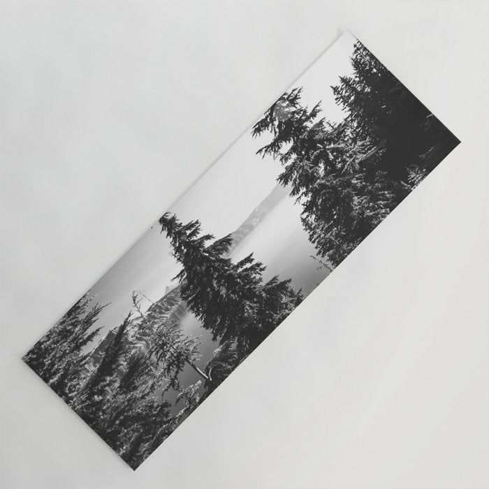 Mountain Lake Forest Black and White Nature Photography Yoga Mat Gallery Image 1