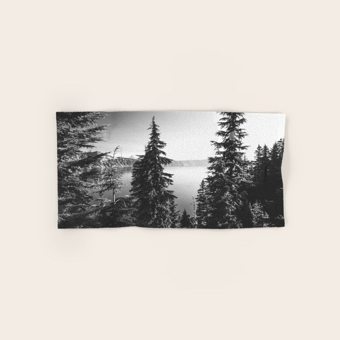 Mountain Lake Forest Black and White Nature Photography Bath Towel Gallery Image 1
