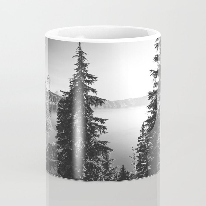 Mountain Lake Forest Black and White Nature Photography Coffee Mug Gallery Image 4