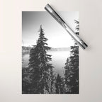 Mountain Lake Forest Black and White Nature Photography Wrapping Paper Gallery Image 1
