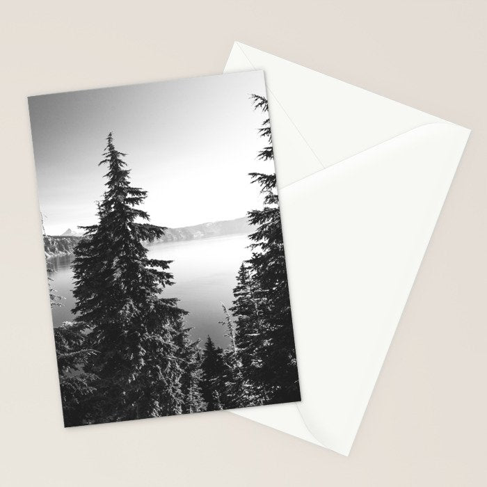 Mountain Lake Forest Black and White Nature Photography Stationery Card Gallery Image 2