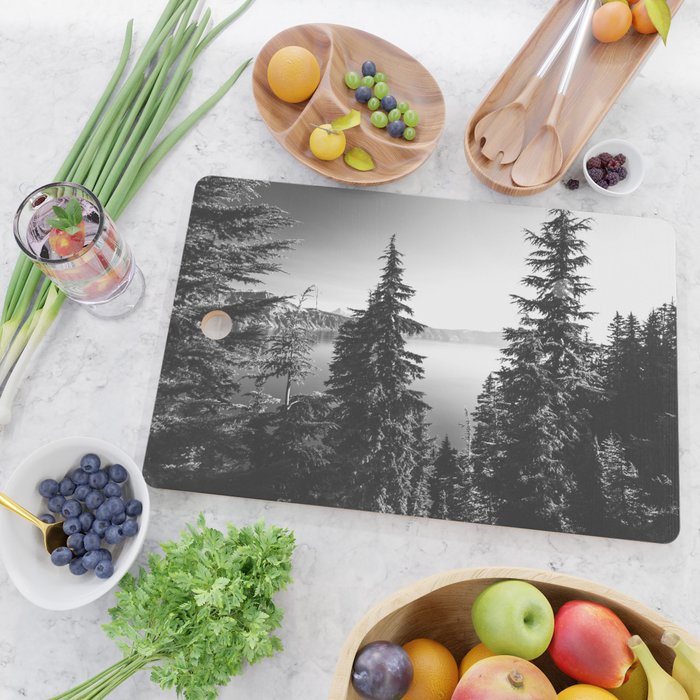 Mountain Lake Forest Black and White Nature Photography Cutting Board Gallery Image 2