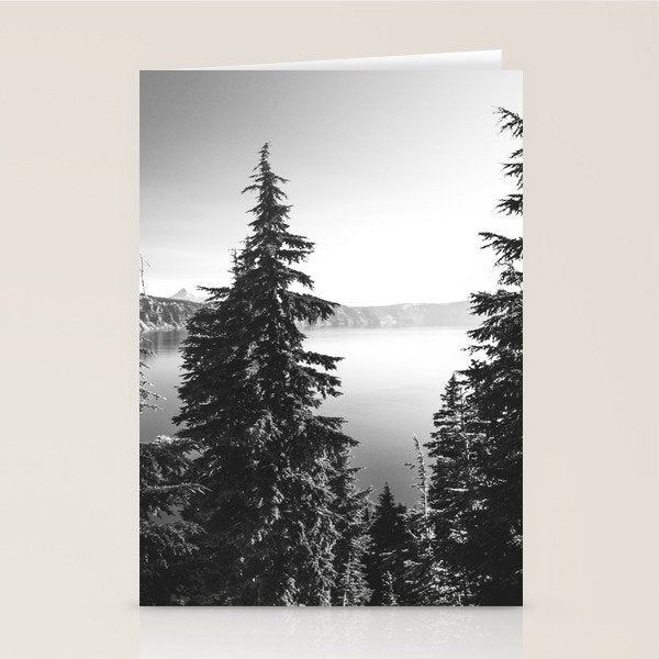 Mountain Lake Forest Black and White Nature Photography Stationery Card Gallery Image 2