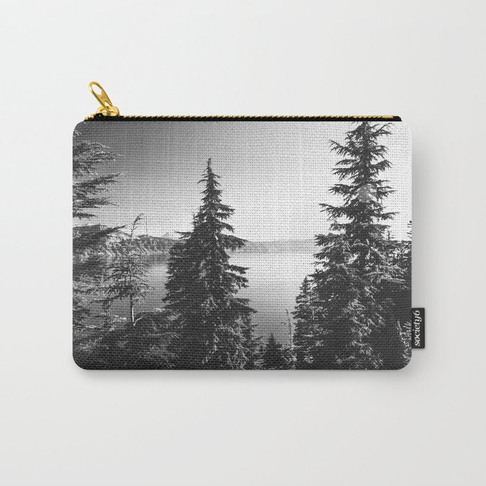 Mountain Lake Forest Black and White Nature Photography Carry All Pouch Gallery Image 1