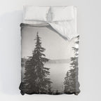 Mountain Lake Forest Black and White Nature Photography Duvet Cover Gallery Image 6