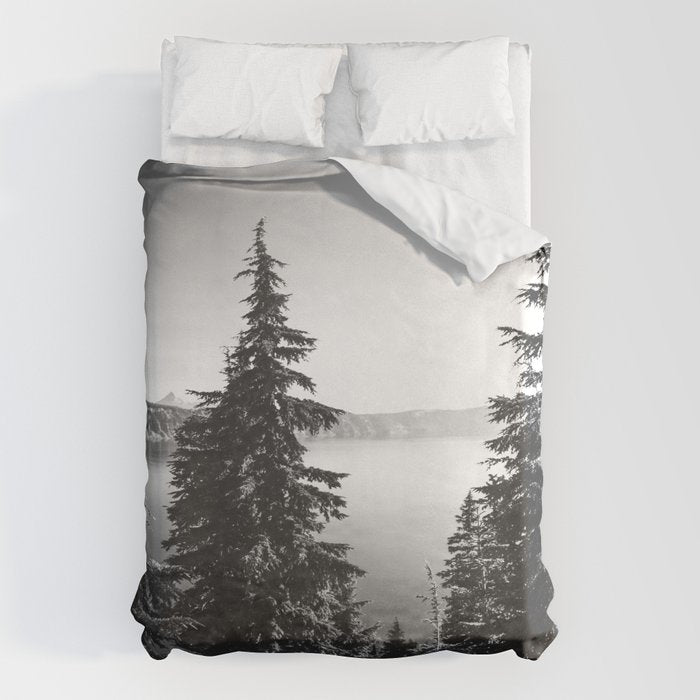 Mountain Lake Forest Black and White Nature Photography Duvet Cover Gallery Image 6