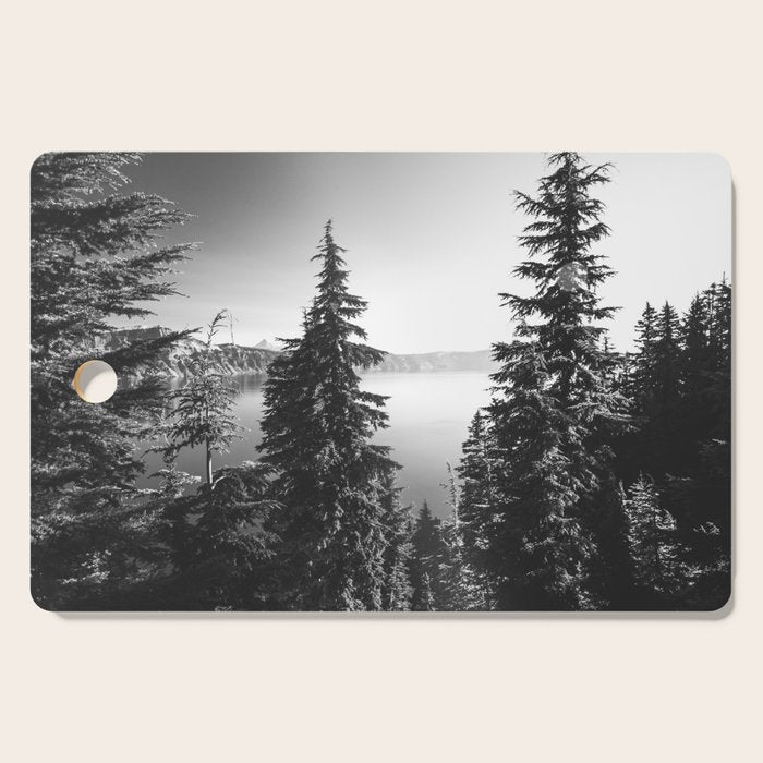 Mountain Lake Forest Black and White Nature Photography Cutting Board Gallery Image 1