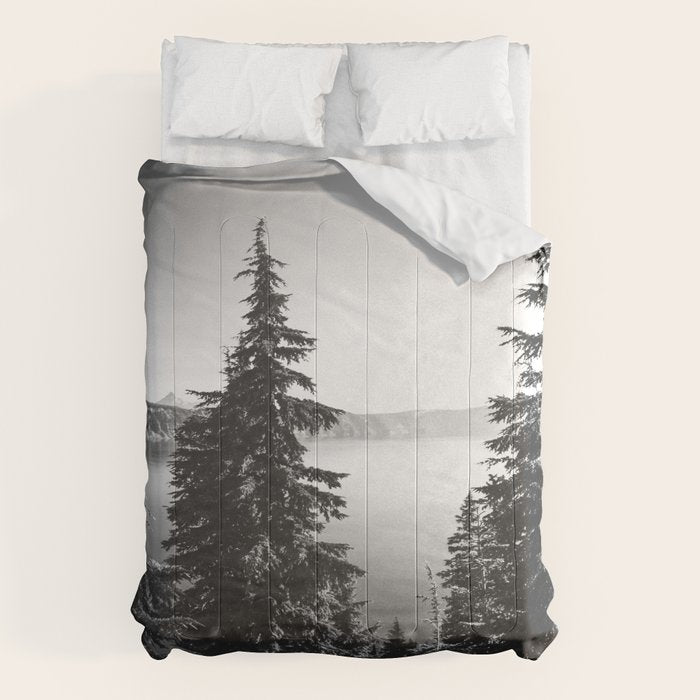 Mountain Lake Forest Black and White Nature Photography Comforter Gallery Image 6