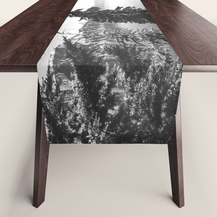 Mountain Lake Forest Black and White Nature Photography Table Runner Gallery Image 1