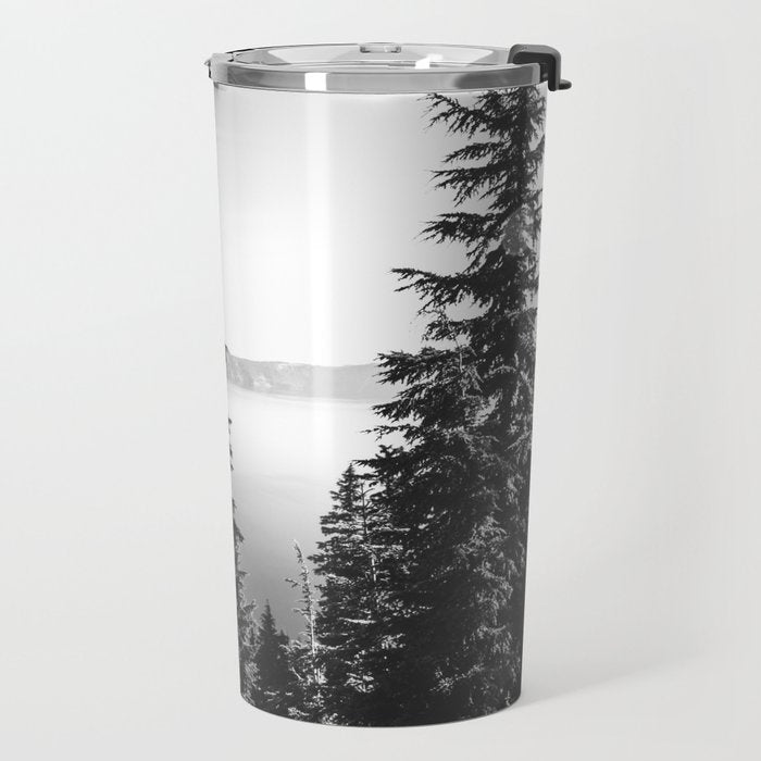 Mountain Lake Forest Black and White Nature Photography Travel Mug Gallery Image 2