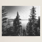 Mountain Lake Forest Black and White Nature Photography Jigsaw Puzzle Gallery Image 1