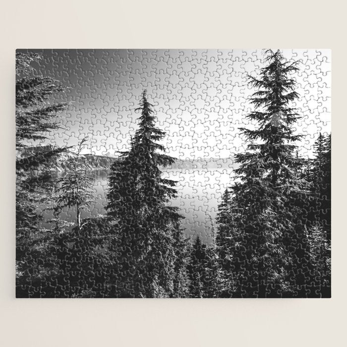 Mountain Lake Forest Black and White Nature Photography Jigsaw Puzzle Gallery Image 1