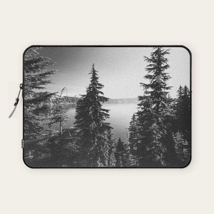 Mountain Lake Forest Black and White Nature Photography Laptop Sleeve Gallery Image 1