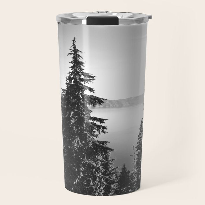 Mountain Lake Forest Black and White Nature Photography Travel Mug Gallery Image 1