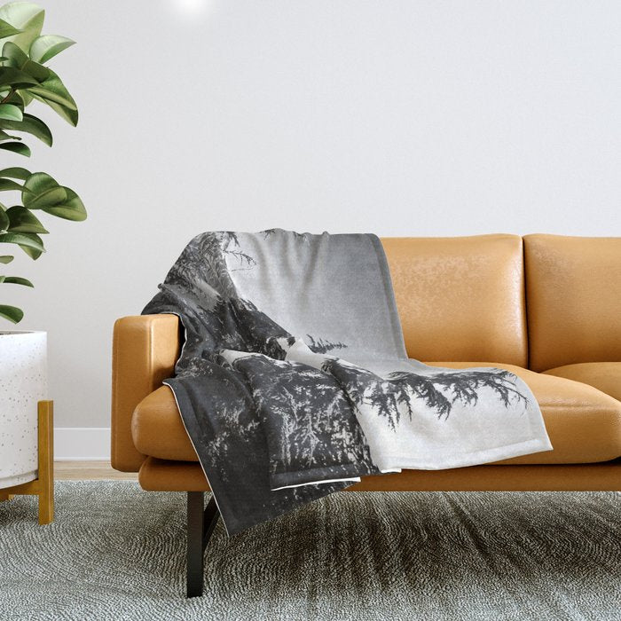 Mountain Lake Forest Black and White Nature Photography Throw Blanket Gallery Image 1