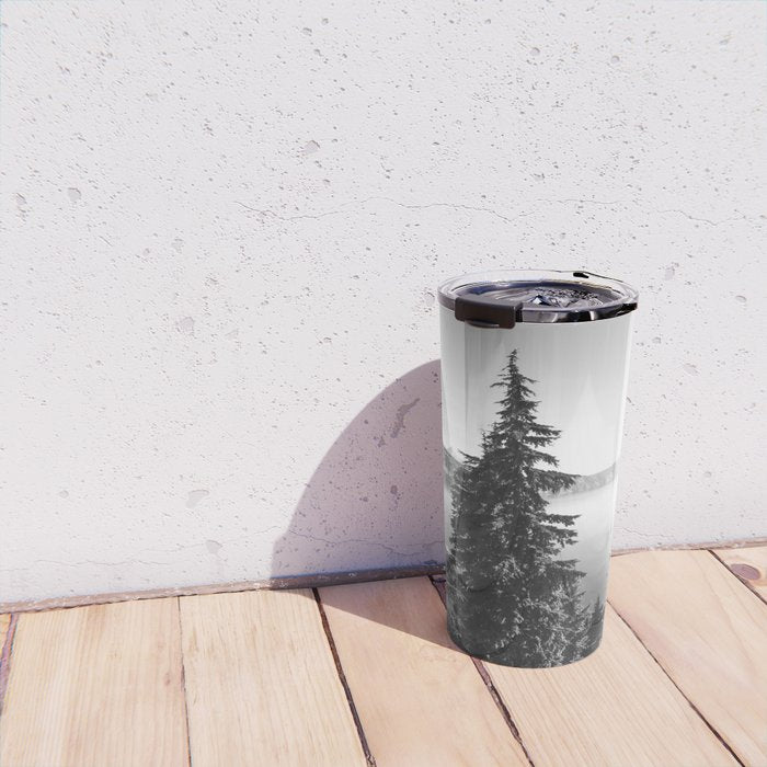 Mountain Lake Forest Black and White Nature Photography Travel Mug Gallery Image 4