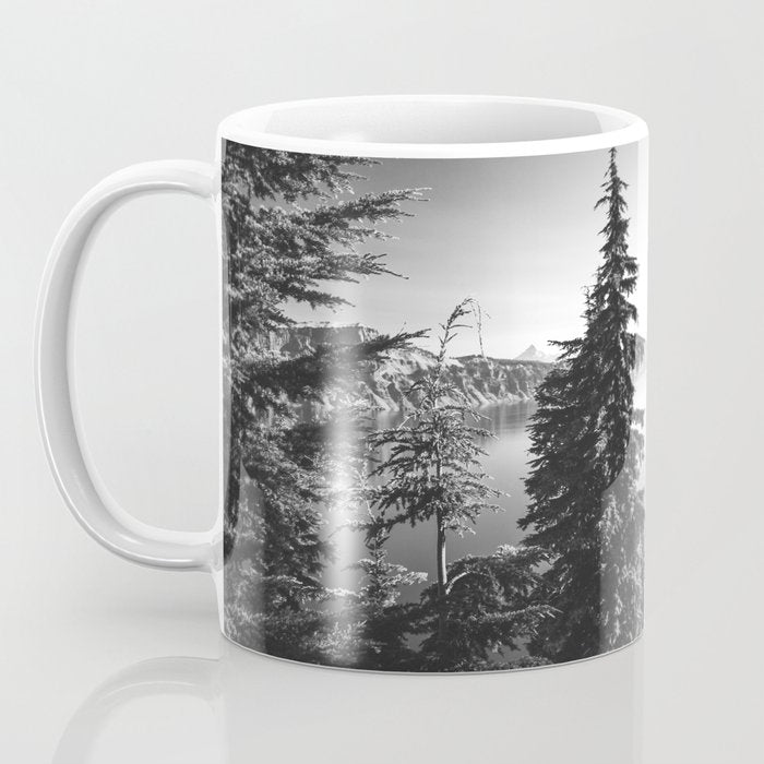 Mountain Lake Forest Black and White Nature Photography Coffee Mug Gallery Image 3