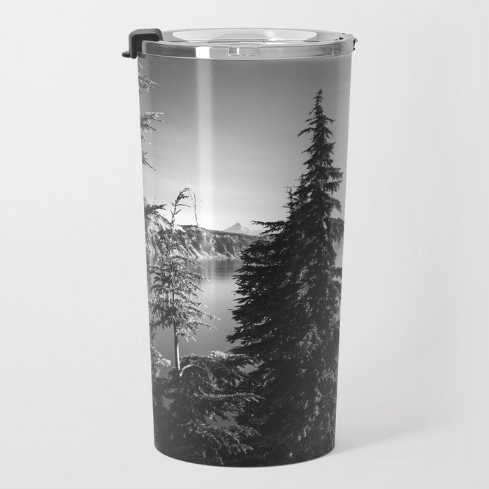 Mountain Lake Forest Black and White Nature Photography Travel Mug Gallery Image 3