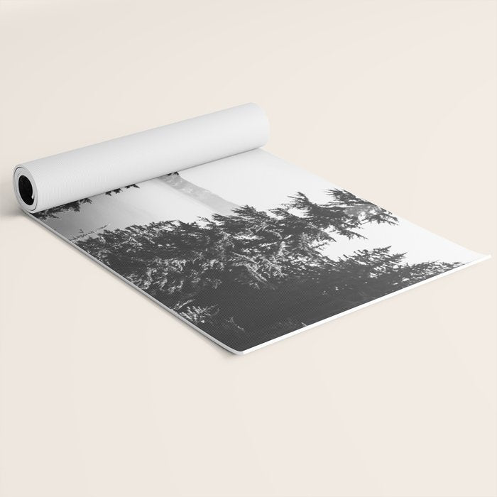 Mountain Lake Forest Black and White Nature Photography Yoga Mat Gallery Image 2