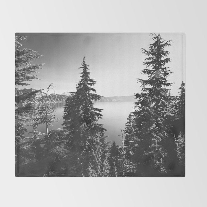 Mountain Lake Forest Black and White Nature Photography Throw Blanket Gallery Image 2