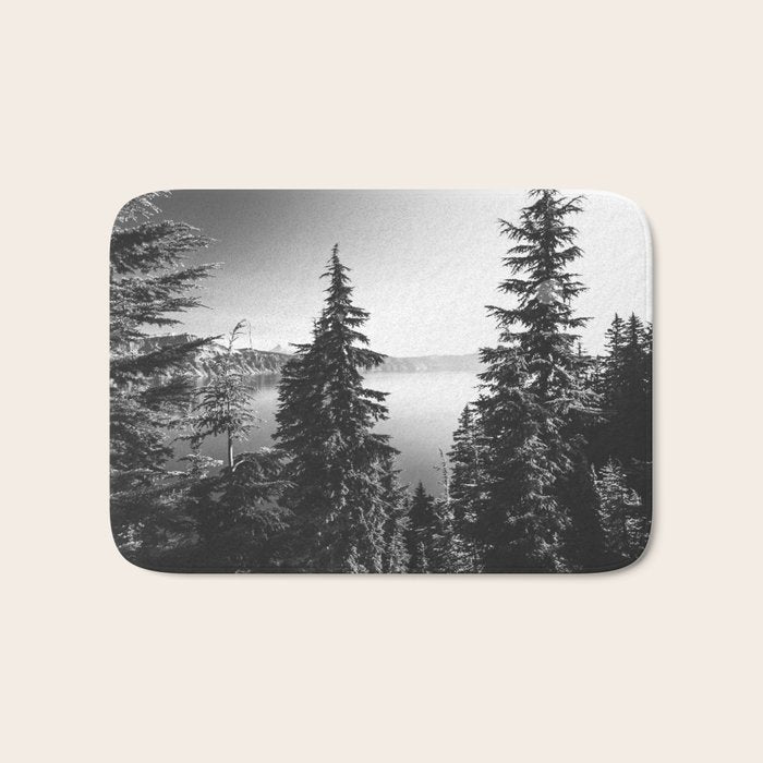 Mountain Lake Forest Black and White Nature Photography Bath Mat Gallery Image 1
