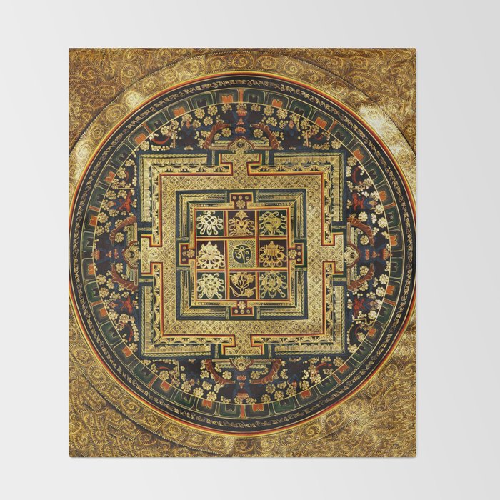 Gold Buddhist Psychedelic Mandala Throw Blanket Gallery Image 2