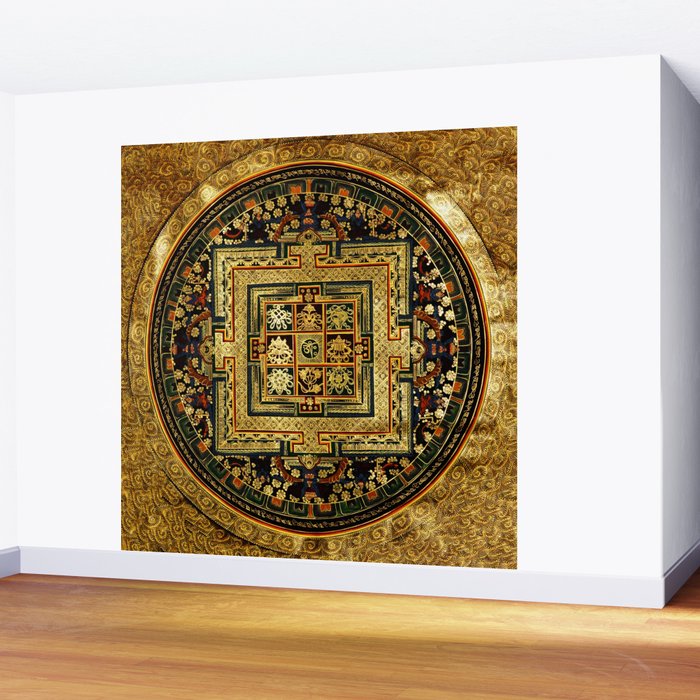 Gold Buddhist Psychedelic Mandala Wall Mural Gallery Image 2