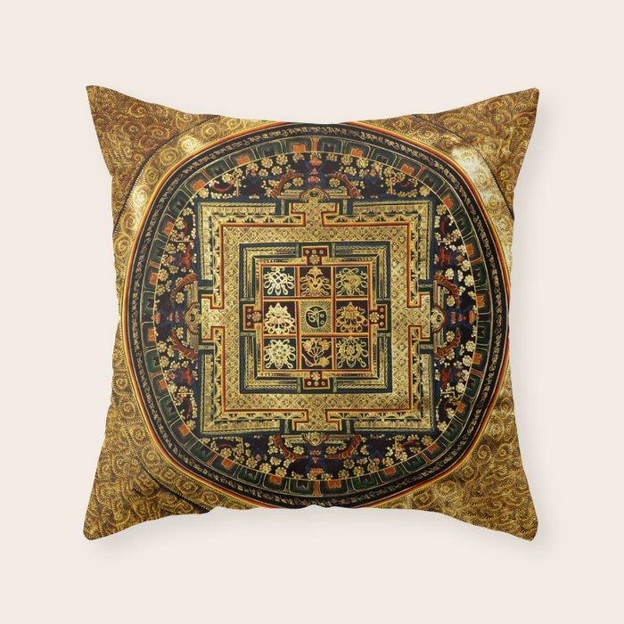 Gold Buddhist Psychedelic Mandala Throw Pillow Gallery Image 6