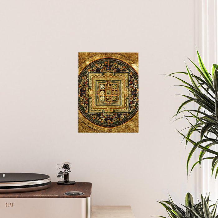 Gold Buddhist Psychedelic Mandala Poster Gallery Image 2