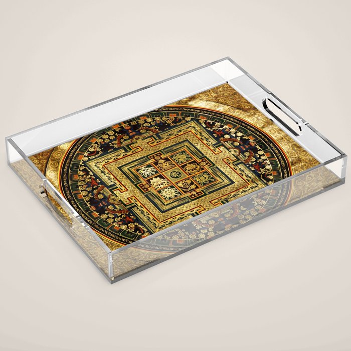 Gold Buddhist Psychedelic Mandala Acrylic Tray Gallery Image 1