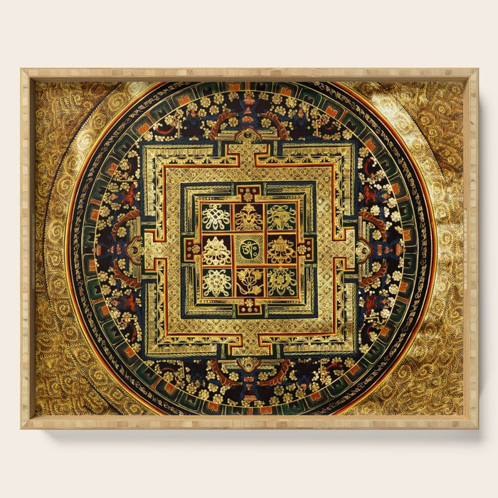 Gold Buddhist Psychedelic Mandala Serving Tray Gallery Image 1