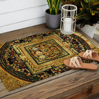 Gold Buddhist Psychedelic Mandala Outdoor Rug Gallery Image 2