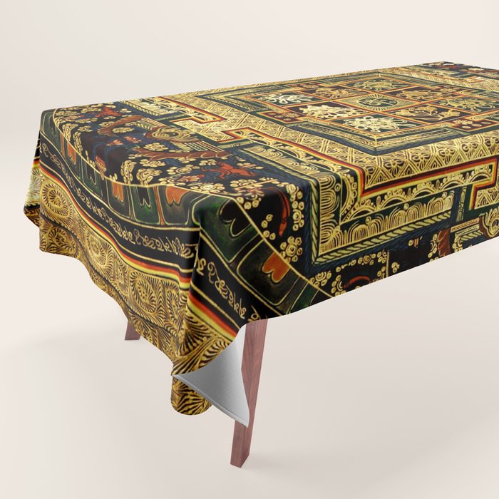 Gold Buddhist Psychedelic Mandala Tablecloth Gallery Image 1
