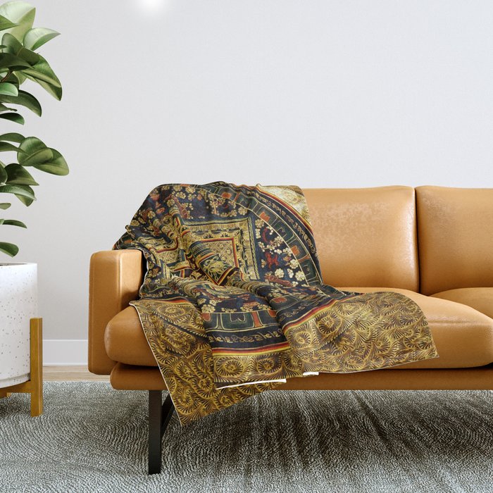 Gold Buddhist Psychedelic Mandala Throw Blanket Gallery Image 1