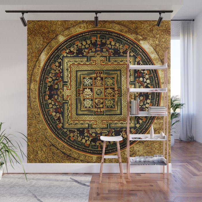 Gold Buddhist Psychedelic Mandala Wall Mural Gallery Image 1