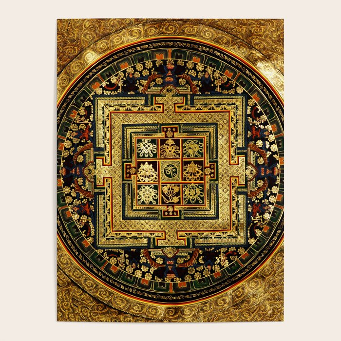 Gold Buddhist Psychedelic Mandala Poster Gallery Image 1