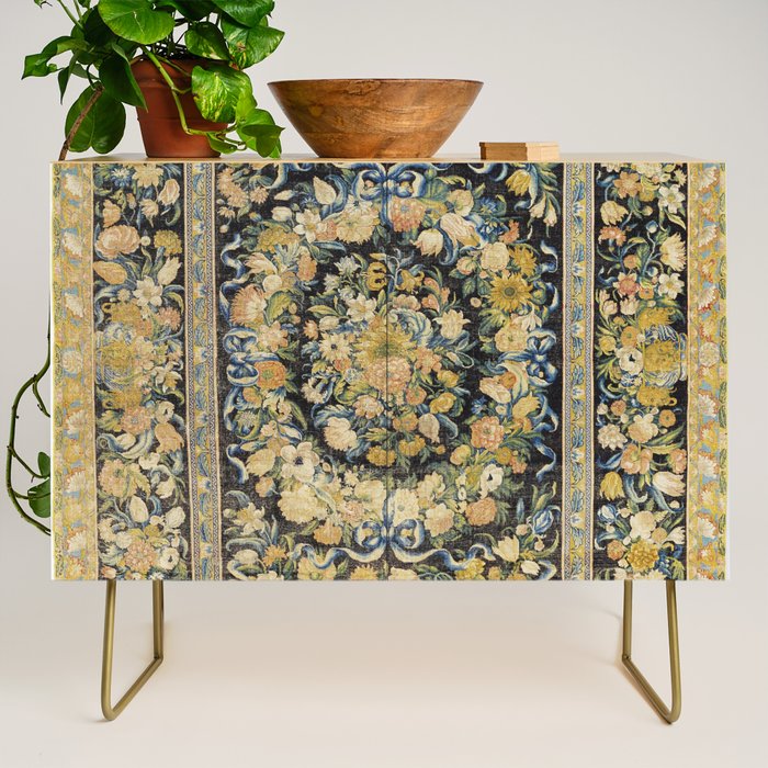 Louis XIV Savonnerie French Floral Carpet Print Credenza Gallery Image 1