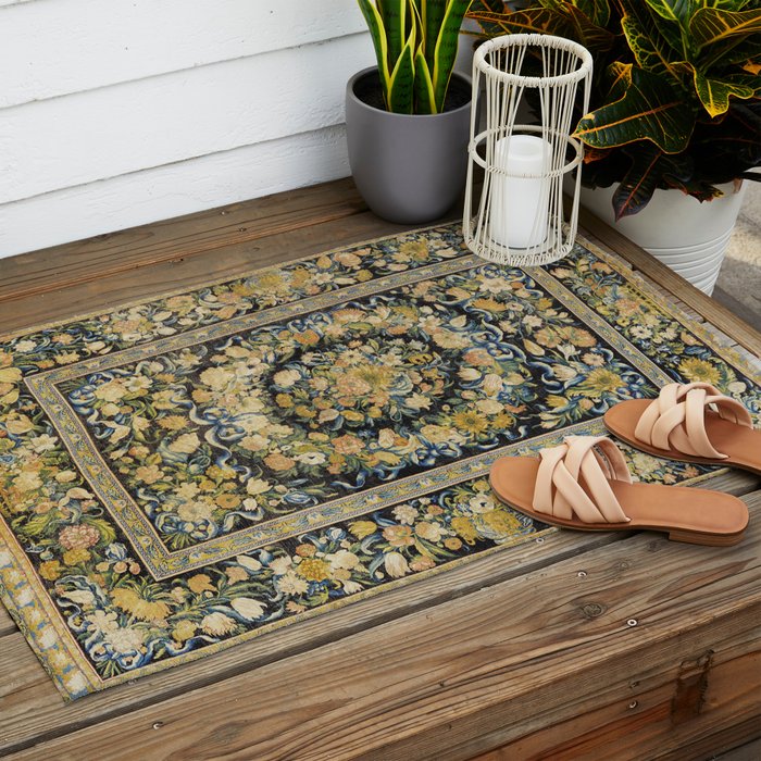 Louis XIV Savonnerie French Floral Carpet Print Outdoor Rug Gallery Image 2