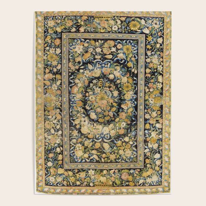 Louis XIV Savonnerie French Floral Carpet Print Poster Gallery Image 1