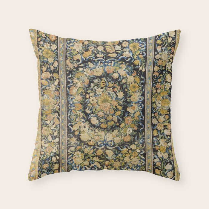 Louis XIV Savonnerie French Floral Carpet Print Throw Pillow Gallery Image 6