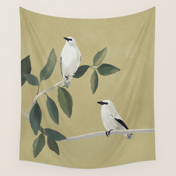 Minimalist Birds On Branch Wall Tapestry Gallery Image 1
