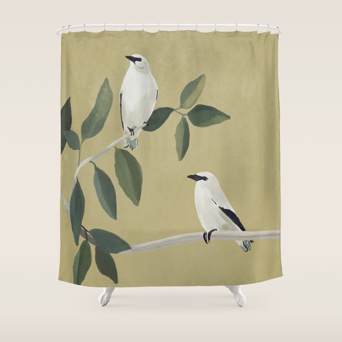 Minimalist Birds On Branch Shower Curtain Gallery Image 1
